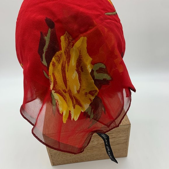 Ellen Tracy red floral sheer silk scarf approximately 21" x 22" - Picture 4 of 9